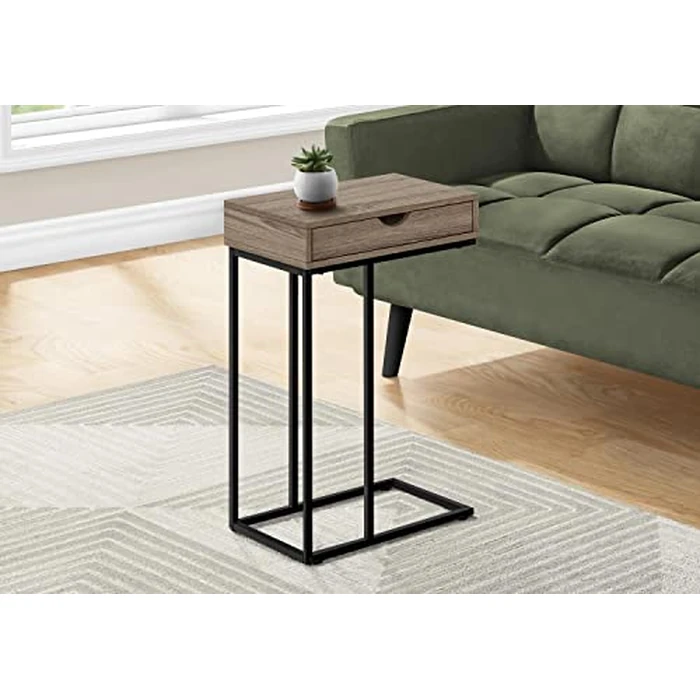 Monarch Specialties I 3771 Accent Table, C-Shaped, End, Side, Snack, Storage Drawer, Living Room, Bedroom, Metal, Laminate, Brown, Black, Contemporary, Modern by Monarch Specialties - Image 2