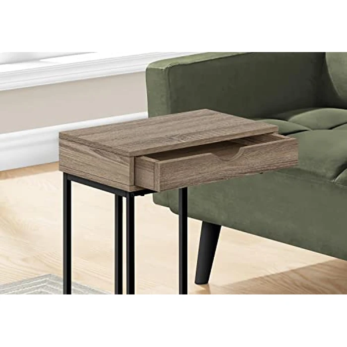 Monarch Specialties I 3771 Accent Table, C-Shaped, End, Side, Snack, Storage Drawer, Living Room, Bedroom, Metal, Laminate, Brown, Black, Contemporary, Modern by Monarch Specialties - Image 3