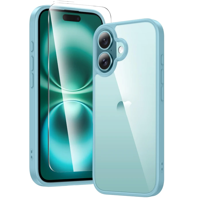 FNTCASE for iPhone 16 Case Clear: Phone Cases Compatible with Magsafe Slim Anti Yellowing Military Grade Drop Protection Rugged Shockproof Protective Transparent Cell Phone Cover (D-Teal) by FNTCASE - Image 1