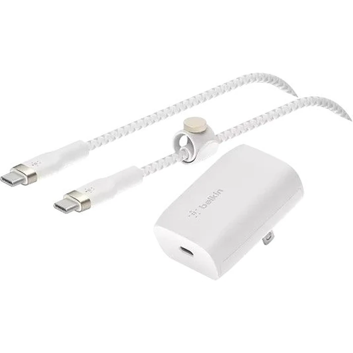 Belkin BoostCharge USB-C PD Wall Charger With PPS + Pro Flex USB-C To USB-C Cable Magnetic Cable - White by Belkin - Refurbished - Brand New condition - US$50.98
