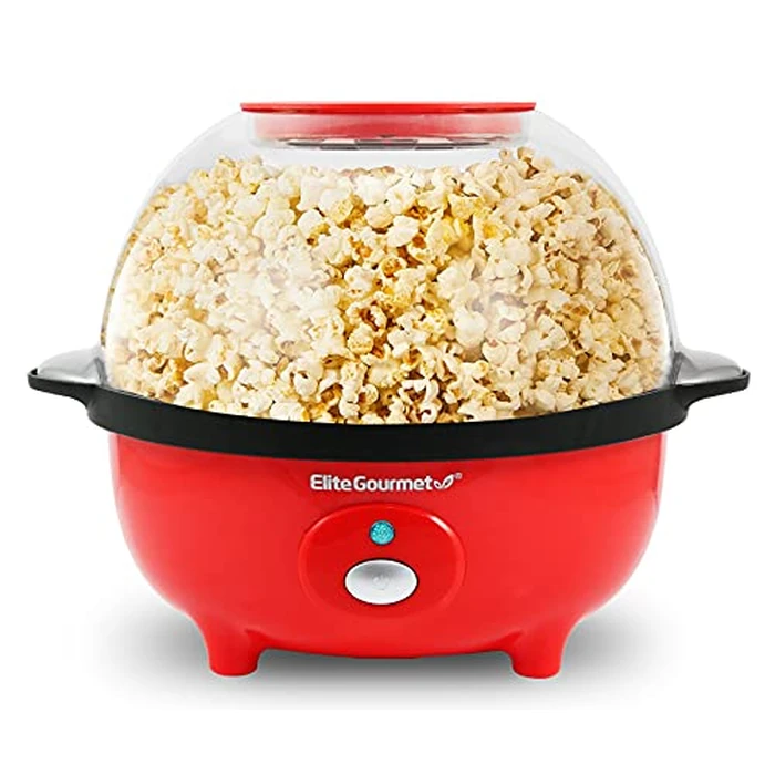 Elite Gourmet EPM330R Automatic Stirring Ceramic Nonstick 12-cup Popcorn Maker, Hot Oil Popcorn Machine w/Measuring Cap & Built-in Reversible Serving Bowl, Great for Home Party, ETL Approved, Red by Elite Gourmet - Used - Very Good condition - US$22.50