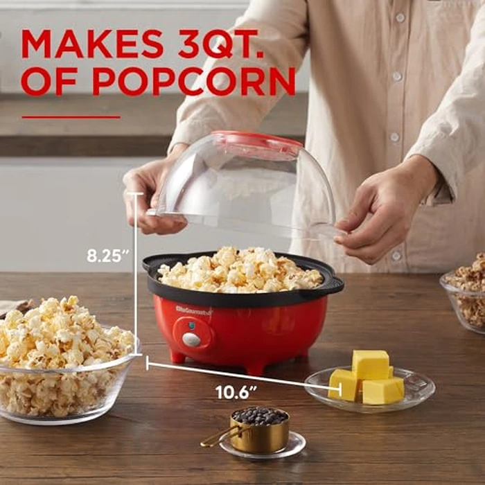 Elite Gourmet EPM330R Automatic Stirring Ceramic Nonstick 12-cup Popcorn Maker, Hot Oil Popcorn Machine w/Measuring Cap & Built-in Reversible Serving Bowl, Great for Home Party, ETL Approved, Red by Elite Gourmet - Image 6