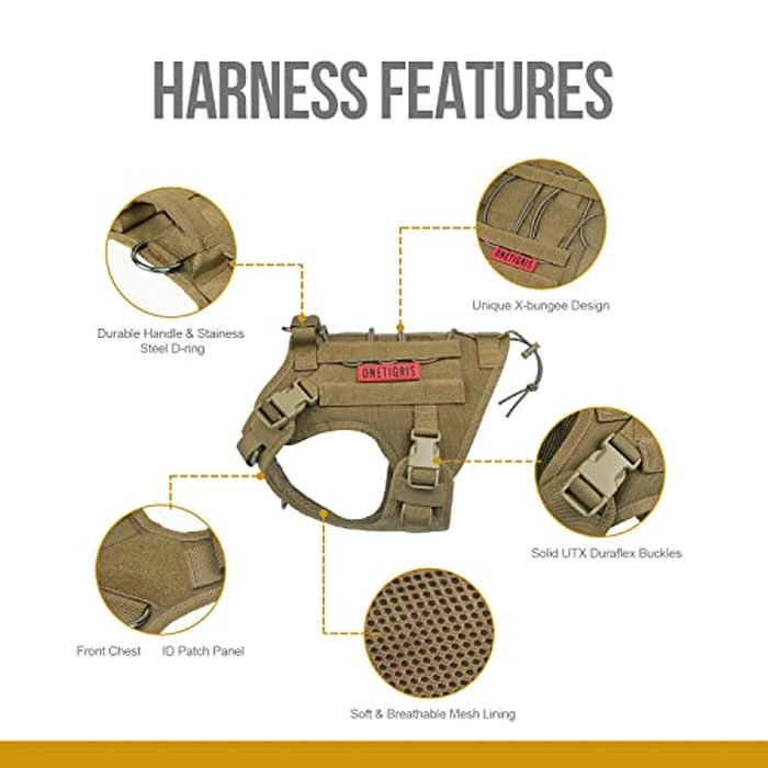 OneTigris Tactical Dog Harness for Large Dogs,No-Pull Dog Harness Vest with Hook & Loop Panels, Military Dog Harness Adjustable Dog Vest Harness for Walking Hiking Training (Coyote Brown,Medium) by OneTigris - Image 5