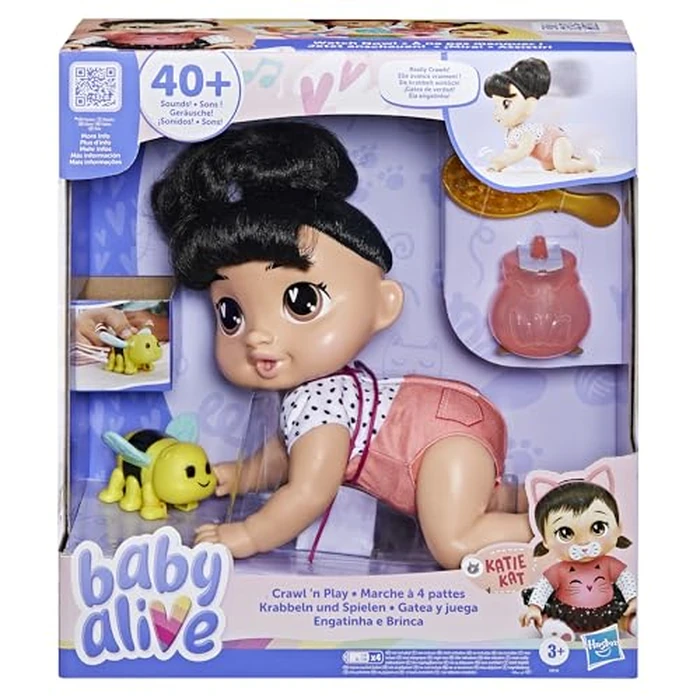 Baby Alive Crawl 'n Play Katie Kat Electronic Crawling Baby Doll Set, Black Hair, Kids Toys for Girls & Boys 3 Years & Up, 10.75 Inches by Baby Alive - Used - Like New condition
