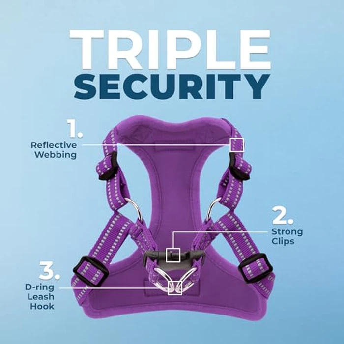 Best Pet Supplies Voyager Mesh Dog Breathable Harness Reflective Stitching, All Weather Adjustable for Walking Training, or Running - Heavy Duty & Durable, Harness (Purple), L by Best Pet Supplies - Image 2
