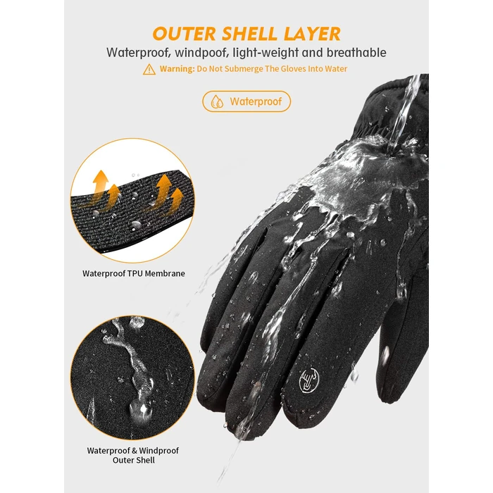 TRENDOUX Winter Gloves for Men, Water Resistance Women 3M Thinsulate, Outdoor Skiing Hiking Touchscreen, Windproof Cuff, Thick Thermal Wicking Insert, Snowboard Snow Running (Black L) by TRENDOUX - Image 4