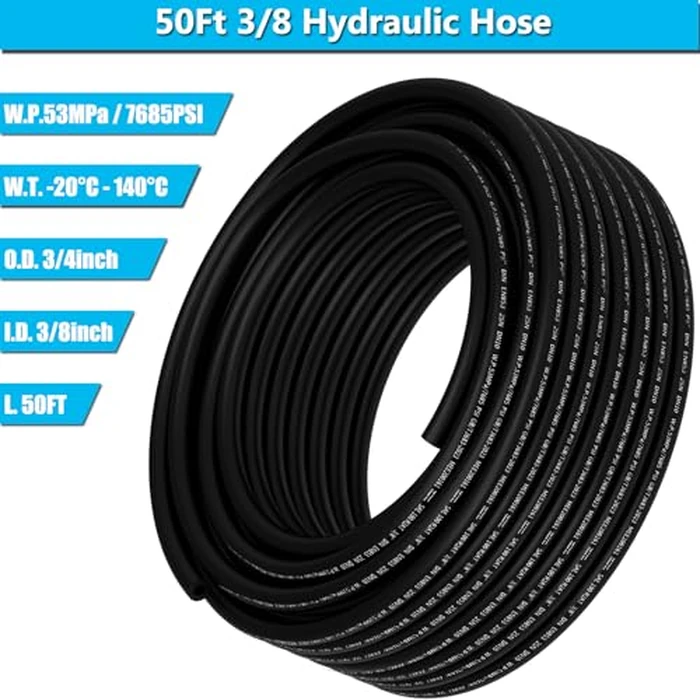 50Ft 3/8 Hydraulic Hose with 10Pcs 3/8" JIC 37 degrees Female and 10Pcs 3/8 inch NPTF Male Hydraulic Hose Fittings W.P.53MPa / 7685PSI by CAMUUN - Image 2
