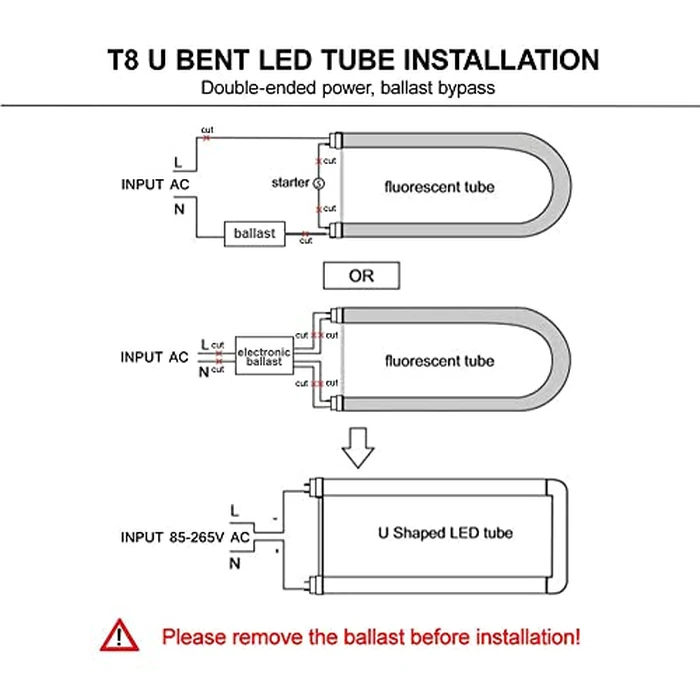 Romwish U Bend LED Tube Light, T8 T12, 18W(40W Equivalent), 5000K Daylight, 2400LM, Fluorescent Light Tube Replacement, Remove Ballast, Dual-Ended Powered, G13 Base, 10 Pack, ETL by Romwish - Image 5
