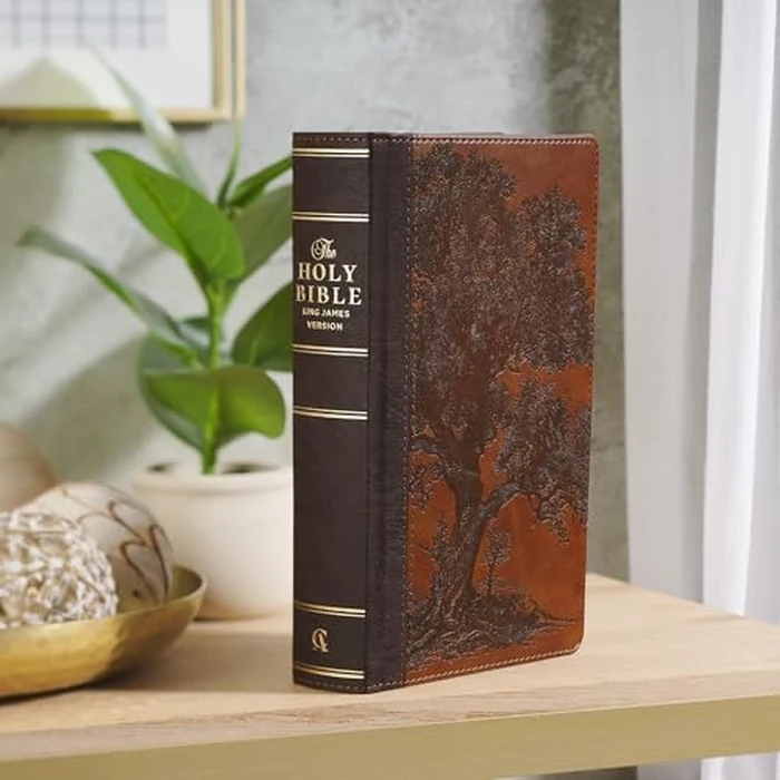 KJV Holy Bible, Giant Print Standard Size Red Letter Edition, Thumb Index Tabs & Ribbon Marker, King James Version, Vegan Leather, Brown, 14 pt. Type by Christian Art Gifts - Image 4