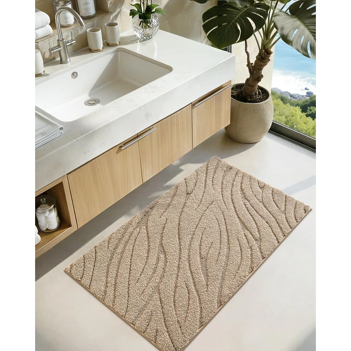 DEXI Bathroom Mat 17x30, Non Slip Bath Rug with TPR Backing, Absorbent Extra Soft Machine Washable Bathmat for Shower Room Accessories, Wave Beige by DEXI - Image 4