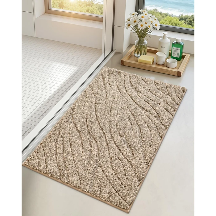 DEXI Bathroom Mat 17x30, Non Slip Bath Rug with TPR Backing, Absorbent Extra Soft Machine Washable Bathmat for Shower Room Accessories, Wave Beige by DEXI - Image 5