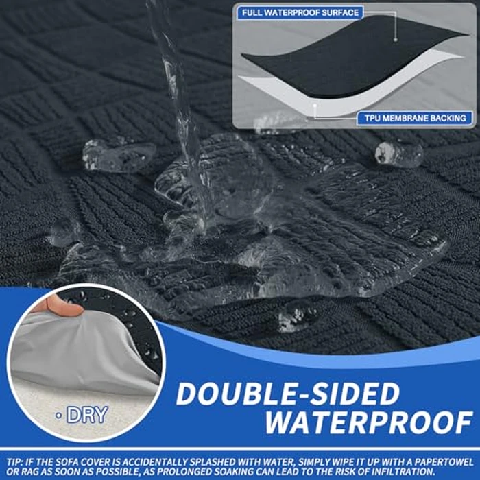 MAXIJIN Waterproof 4 Pieces Couch Cushion Covers for Sectional Sofa Seat Slipcover Stretch Sectional Couch Cover for L Shape Left/Right Chaise with Elastic Bottom (3 Seater + 1 Chaise, Dark Gray) by MAXIJIN - Image 4