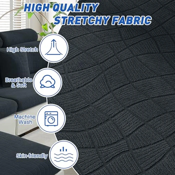 MAXIJIN Waterproof 4 Pieces Couch Cushion Covers for Sectional Sofa Seat Slipcover Stretch Sectional Couch Cover for L Shape Left/Right Chaise with Elastic Bottom (3 Seater + 1 Chaise, Dark Gray) by MAXIJIN - Image 6