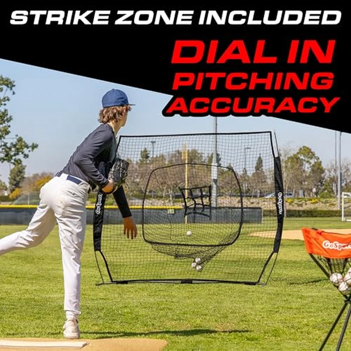 GoSports 7 ft x 7 ft Baseball & Softball Practice Hitting & Pitching Net with Bow Type Frame, Carry Bag and Strike Zone, Great for All Skill Levels by GoSports - Image 5