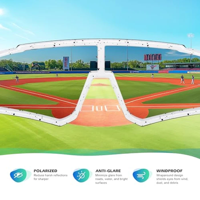 Fanshen Kids Baseball Sunglasses for Boys Girls Ages 3-12, Sports Polarized Youth Baseball Softball Sunglasses UV Protection(White/Ice Blue) by Fanshen - Image 6