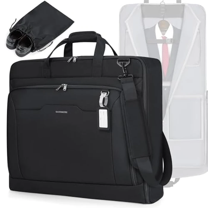 RAINSMORE Garment Bags for Travel Carry On Garment Bag for Hanging Clothes, Suit Bag for Business Trips with Shoes bag & Shoulder Strap, Waterproof Foldable Suit Luggage Bag for Men Women, Black by RAINSMORE - Used - Very Good condition