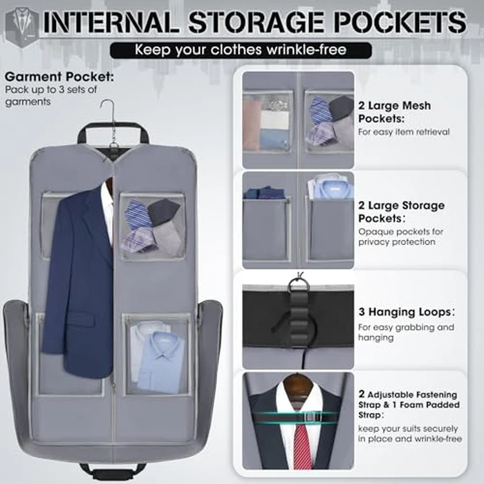 RAINSMORE Garment Bags for Travel Carry On Garment Bag for Hanging Clothes, Suit Bag for Business Trips with Shoes bag & Shoulder Strap, Waterproof Foldable Suit Luggage Bag for Men Women, Black by RAINSMORE - Image 2