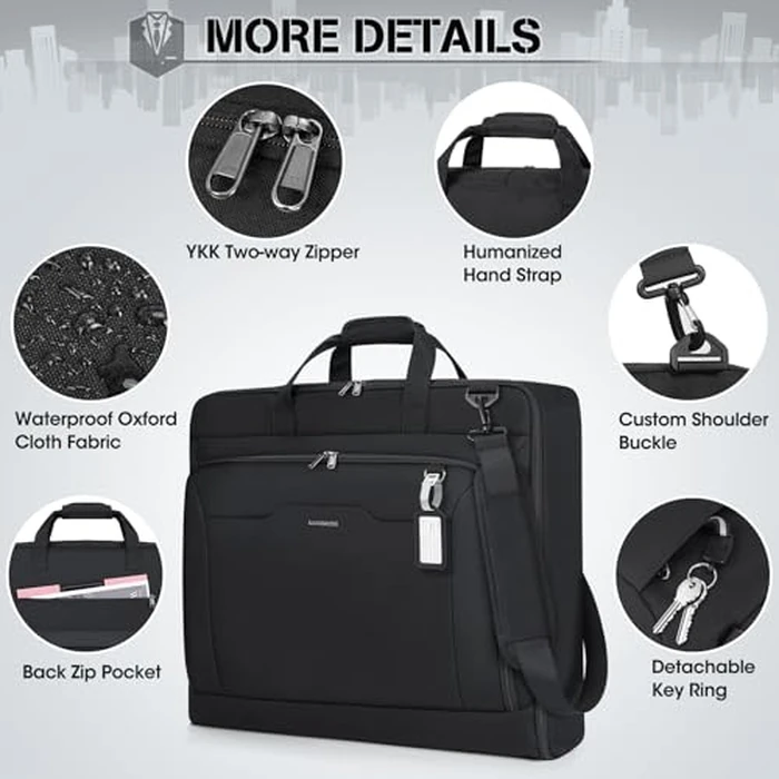 RAINSMORE Garment Bags for Travel Carry On Garment Bag for Hanging Clothes, Suit Bag for Business Trips with Shoes bag & Shoulder Strap, Waterproof Foldable Suit Luggage Bag for Men Women, Black by RAINSMORE - Image 6