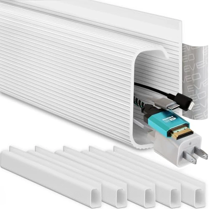 EVEO Cable Management 96'' J Channel- 6 Pack Cord Cover- Cable Raceway- Cable Management Under Desk with Adhesive Stripe Built-in 6 X 16in- Easy to Install Desk Cord Organizer- Cable Raceway, White by EVEO - Used - Very Good condition - US$17.39