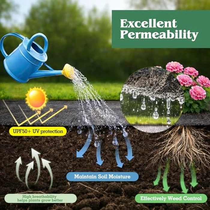 HongWay 6FT x 300FT Weed Barrier Landscape Fabric Heavy Duty, Woven Geotextile Weed Blocker Fabric with 120 U-Shaped Securing Pegs, Weed Control Mats Ground Cover for Garden Beds, Commercial Driveway by HongWay - Image 3