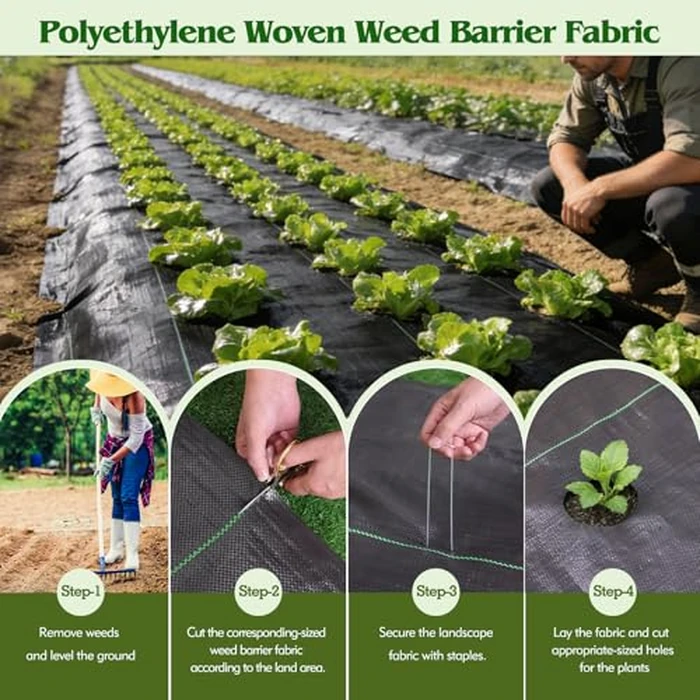 HongWay 6FT x 300FT Weed Barrier Landscape Fabric Heavy Duty, Woven Geotextile Weed Blocker Fabric with 120 U-Shaped Securing Pegs, Weed Control Mats Ground Cover for Garden Beds, Commercial Driveway by HongWay - Image 4