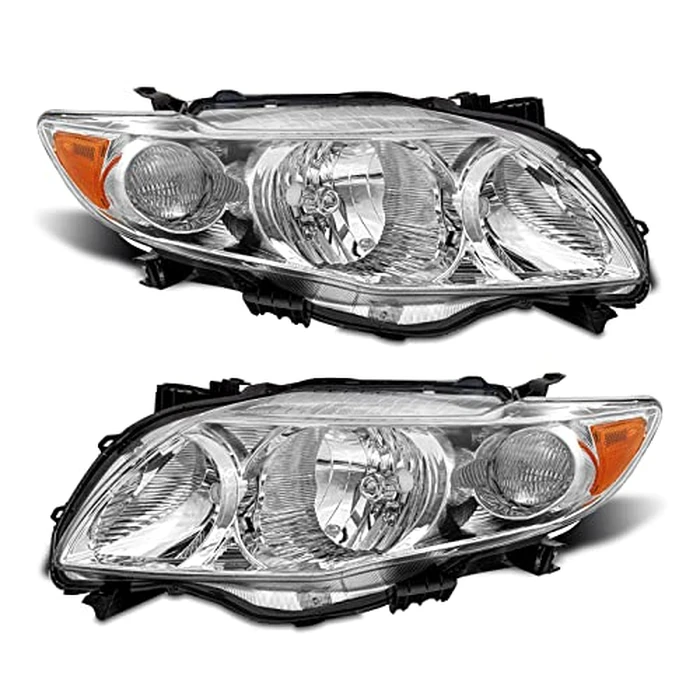 ADCARLIGHTS Headlight Assembly Pair for 2009-2010 Toyota Corolla (Base/CE/LE/XLE, North America Built) Clear Lens Chrome Housing Amber Reflector Left Right W/O Bulbs by ADCARLIGHTS - Used - Like New condition