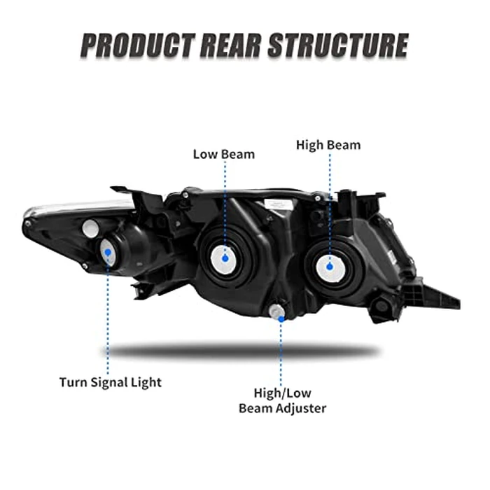 ADCARLIGHTS Headlight Assembly Pair for 2009-2010 Toyota Corolla (Base/CE/LE/XLE, North America Built) Clear Lens Chrome Housing Amber Reflector Left Right W/O Bulbs by ADCARLIGHTS - Image 6