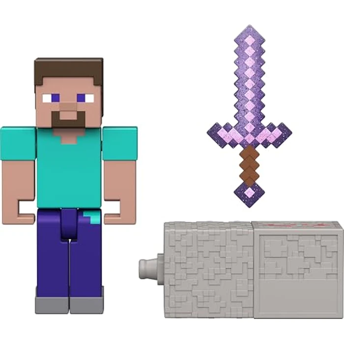 Mattel Minecraft Toys, Steve Action Figure with Accessory & Redstone Building Piece, 3.25-inch Scale Collectible Set Inspired by The Video Game by Mattel - Image 3