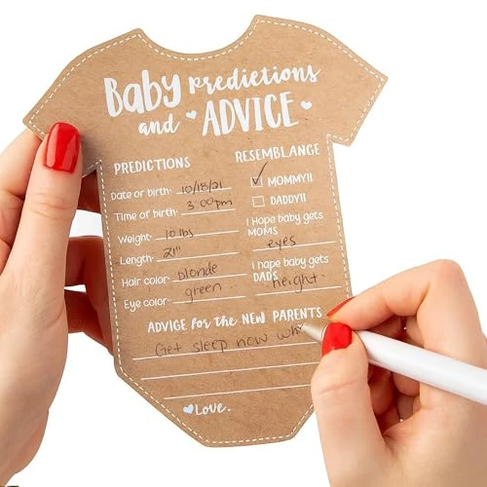 Kate Aspen Baby Predictions for Baby Shower Advice Cards - 50-Count Onesie Shaped Baby Shower Games for Girl or Boy - Gender Neutral Decor, Table Decorations, Activity and Keepsake For New Parents by Kate Aspen - Used - Very Good condition - US$10.38