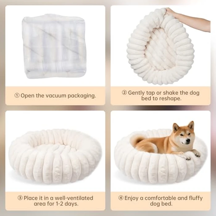 Vhen When Donut Dog and Cat Bed, Luxurious Comfortable Faux Rabbit Fur Pet Beds, Round Anti-Anxiety Calming Puppy Kitten Bed with Anti-Slip Bottom for Small Medium Dogs & Cats(27", Brown) by Vhen When - Image 6