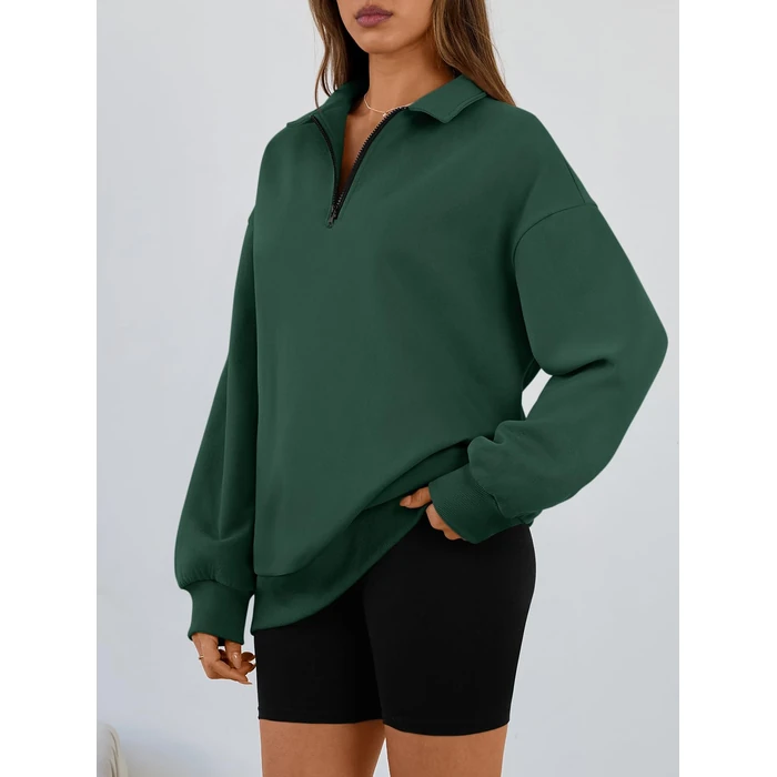 Trendy Queen Women's Oversized Half Zip Fleece Sweatshirts-Cozy Pullover, Drop Shoulder for Fall Winter DarkGreen S by Trendy Queen - Image 2