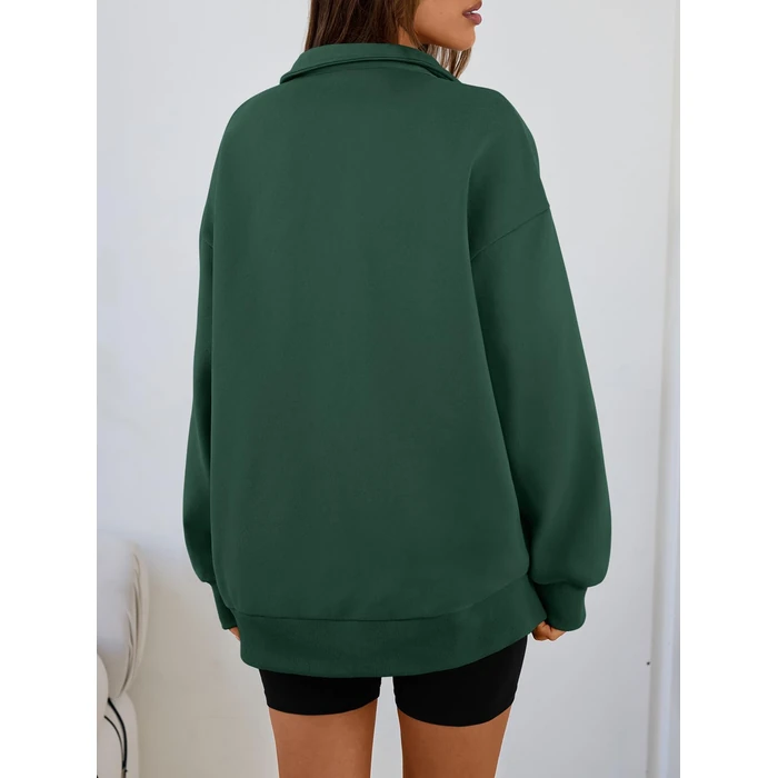 Trendy Queen Women's Oversized Half Zip Fleece Sweatshirts-Cozy Pullover, Drop Shoulder for Fall Winter DarkGreen S by Trendy Queen - Image 3