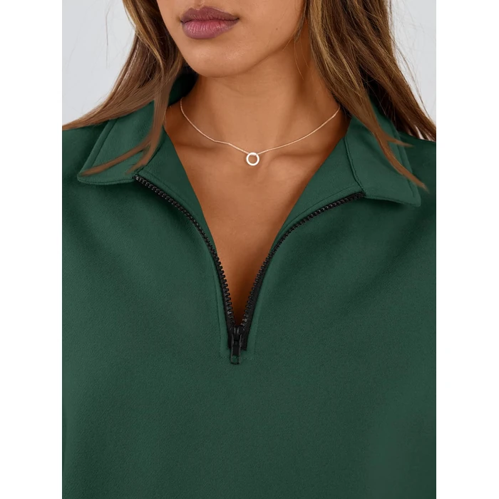 Trendy Queen Women's Oversized Half Zip Fleece Sweatshirts-Cozy Pullover, Drop Shoulder for Fall Winter DarkGreen S by Trendy Queen - Image 4