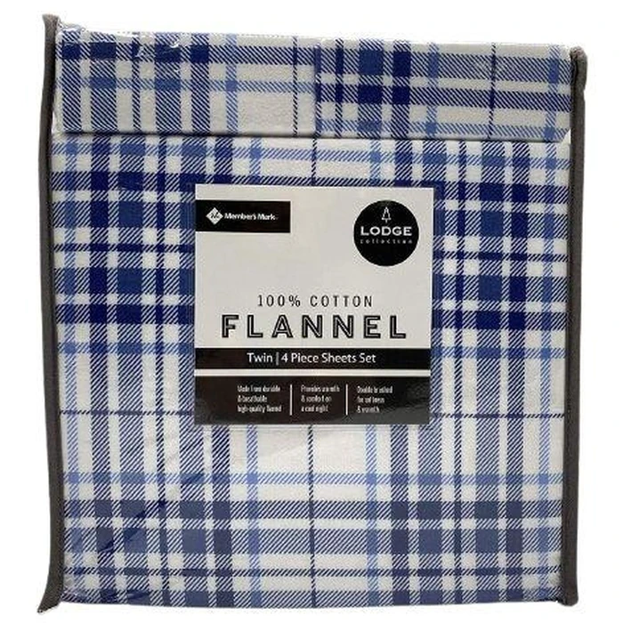 Member's Mark 100% Cotton 4pc Flannel Sheets Twin Set - Blue Plaid by Member's Mark - Refurbished - Brand New condition - US$50.98