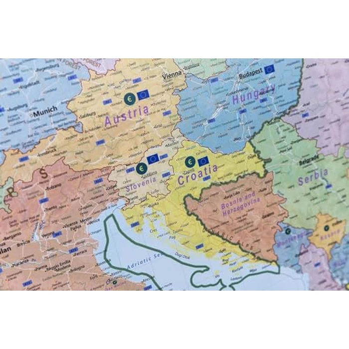 GeoMetro - Large map of Europe (35 x 48 inches) full lamination, countries with the euro, members of the European Union by GeoMetro - Used - Very Good condition - US$29.05