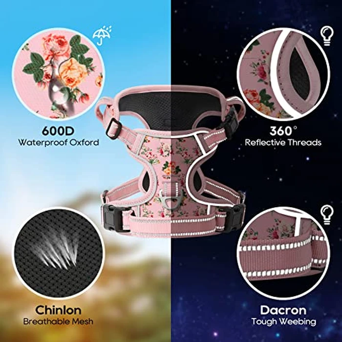 Timos No Pull Dog Harness, Release at Neck Reflective 3 Snap Buckles Adjustable No Choke Pet Vest with Front & Back 2 Leash Clips, Soft Padded Control Training Handle for Small Medium Large Dogs by Timos - Image 5