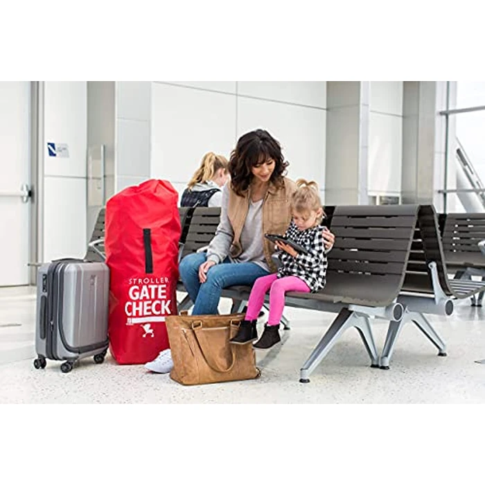 J.L. Childress Gate Check Bag for Umbrella Strollers - Travel Bag for Airplane, Fits Most Single Umbrella Baby Strollers, Airport Accessories for Gate Check, Flying Essentials - Red by J.L. Childress - Image 2