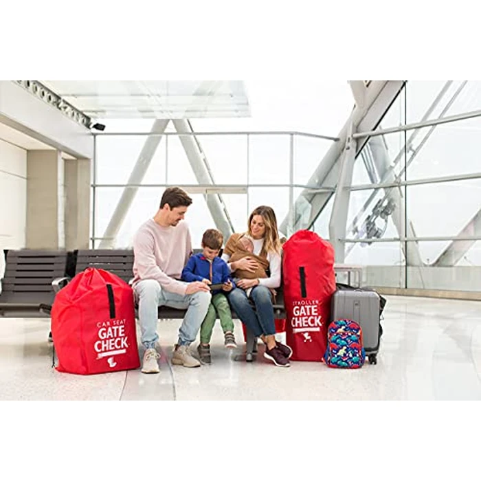 J.L. Childress Gate Check Bag for Umbrella Strollers - Travel Bag for Airplane, Fits Most Single Umbrella Baby Strollers, Airport Accessories for Gate Check, Flying Essentials - Red by J.L. Childress - Image 3