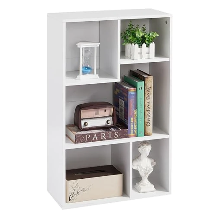 VECELO 3-Tier Wide Wood Organizer Bookcase, Fits Tallest Hardcovers, Customized Storage Display Shelf, Free Standing for Living Room, Bedroom, Kids Play Room, Office, Pearl White by VECELO - Used - Acceptable condition - CA$37.04