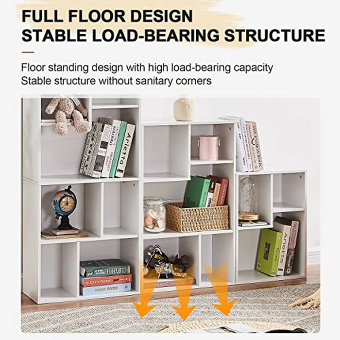 VECELO 3-Tier Wide Wood Organizer Bookcase, Fits Tallest Hardcovers, Customized Storage Display Shelf, Free Standing for Living Room, Bedroom, Kids Play Room, Office, Pearl White by VECELO - Image 4