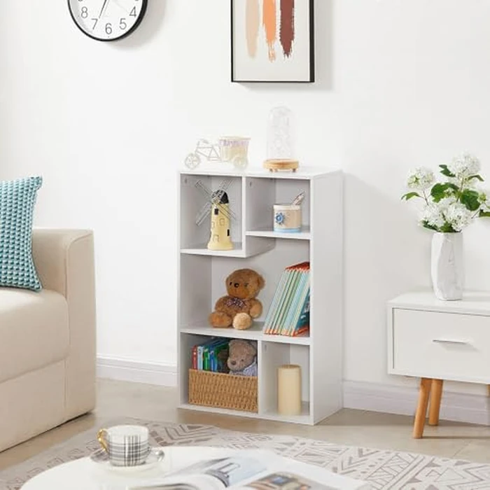 VECELO 3-Tier Wide Wood Organizer Bookcase, Fits Tallest Hardcovers, Customized Storage Display Shelf, Free Standing for Living Room, Bedroom, Kids Play Room, Office, Pearl White by VECELO - Image 5