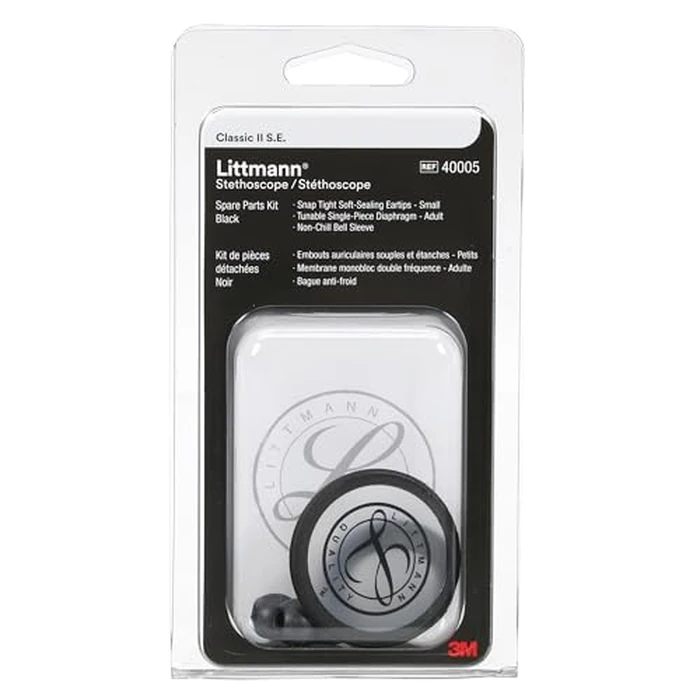 3M Littmann Stethoscope Spare Parts Kit - Black, Compatible with Classic II S.E., Includes Snap Tight Soft-Sealing Small Eartips, Tunable Diaphragm & Rim, Non-Chill Bell Sleeve, 40005 by Littmann - Used - Like New condition