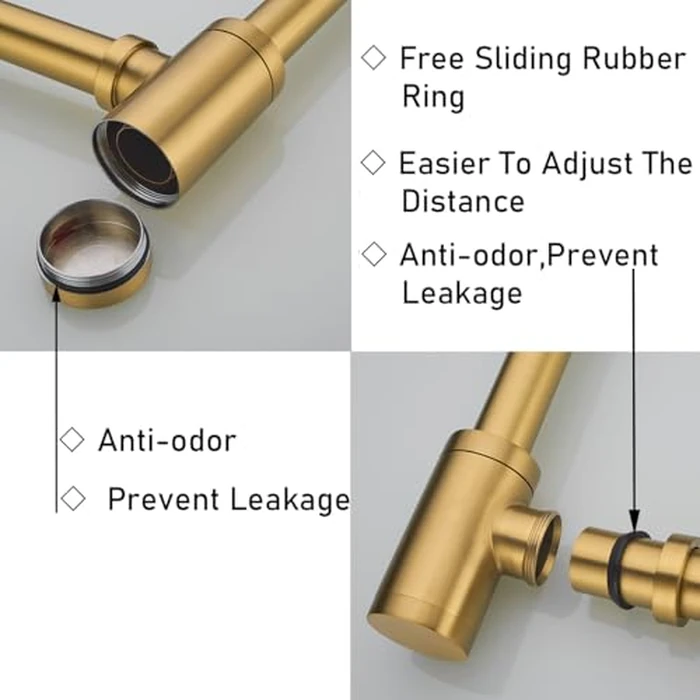 RANDOM Brass P Trap with Bathroom Sink Stopper Kit Without Overflow,Champagne Bronze U-Shape 1-1/4 inch Sink Trap with 11.6″ Slip Joint Extension Tube,Adjustable Height Sink Drain Bottle P-Trap Kit by RANDOM - Image 4