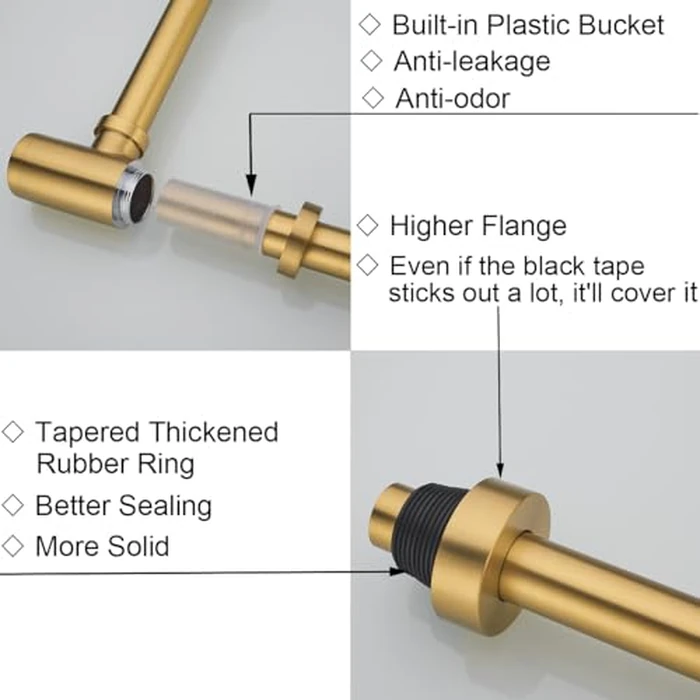 RANDOM Brass P Trap with Bathroom Sink Stopper Kit Without Overflow,Champagne Bronze U-Shape 1-1/4 inch Sink Trap with 11.6″ Slip Joint Extension Tube,Adjustable Height Sink Drain Bottle P-Trap Kit by RANDOM - Image 5