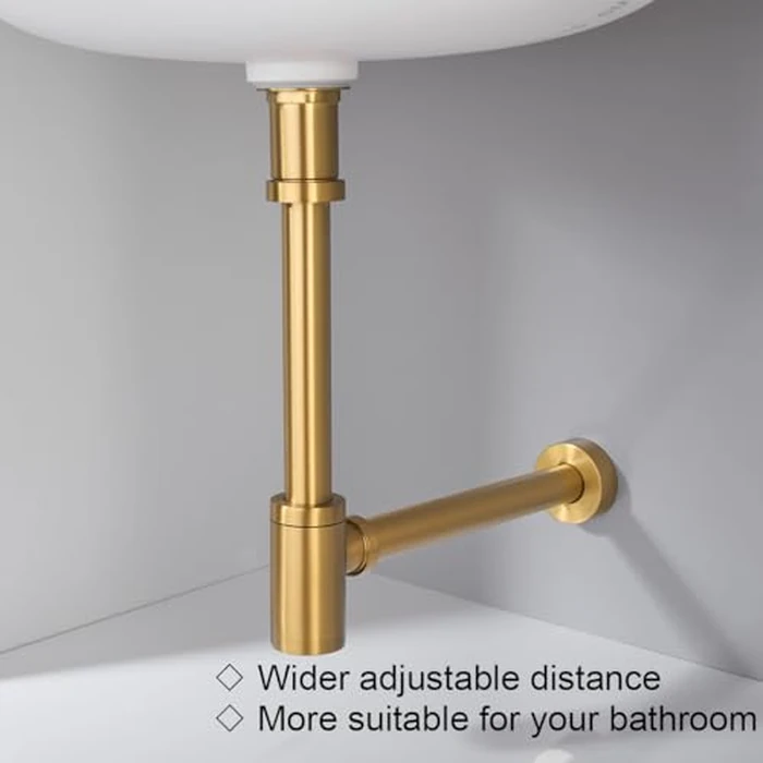 RANDOM Brass P Trap with Bathroom Sink Stopper Kit Without Overflow,Champagne Bronze U-Shape 1-1/4 inch Sink Trap with 11.6″ Slip Joint Extension Tube,Adjustable Height Sink Drain Bottle P-Trap Kit by RANDOM - Image 7