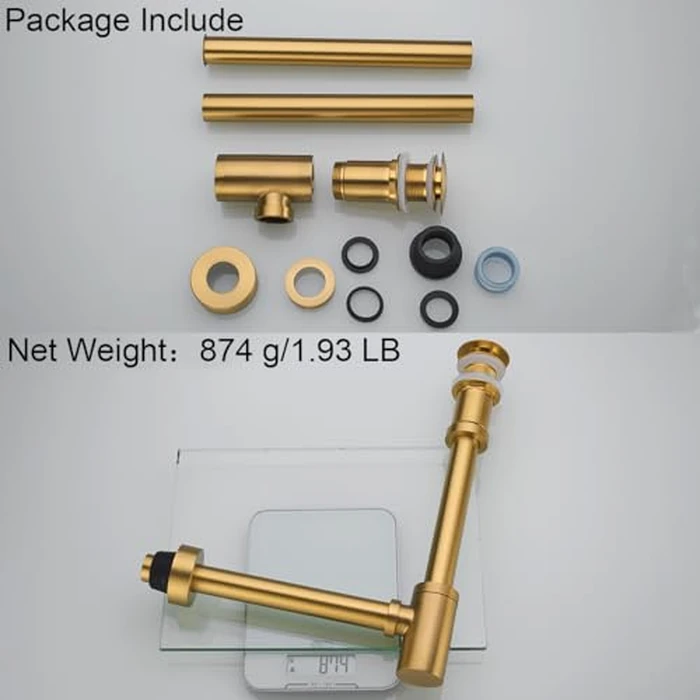 RANDOM Brass P Trap with Bathroom Sink Stopper Kit Without Overflow,Champagne Bronze U-Shape 1-1/4 inch Sink Trap with 11.6″ Slip Joint Extension Tube,Adjustable Height Sink Drain Bottle P-Trap Kit by RANDOM - Image 9