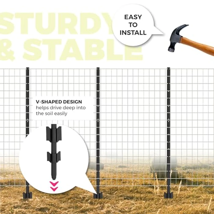 WIMART Fence Posts 4 Feet, Heavy Duty Metal Fence Post with U-Channel, Steel Fence U Post for Wire Fencing Steel Post for Yard, Outdoor Wire (Black - Set 15) by WIMART - Image 3