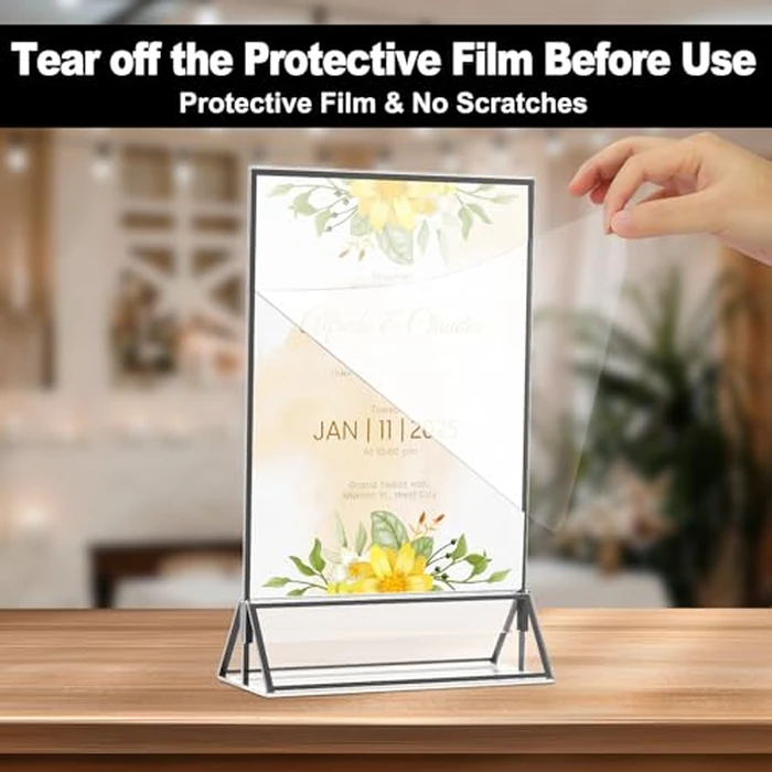 EHWINE 12 Pack Acrylic Sign Holder 4 x 6, Double Sided Black Picture Frame Stand up Table Top Sign Holders, Clear Display Stand Menu Flyer Holder for Wedding Party(Provide Non-slip Mats) by EHWINE - Image 2