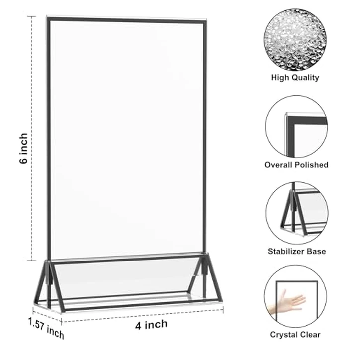 EHWINE 12 Pack Acrylic Sign Holder 4 x 6, Double Sided Black Picture Frame Stand up Table Top Sign Holders, Clear Display Stand Menu Flyer Holder for Wedding Party(Provide Non-slip Mats) by EHWINE - Image 4