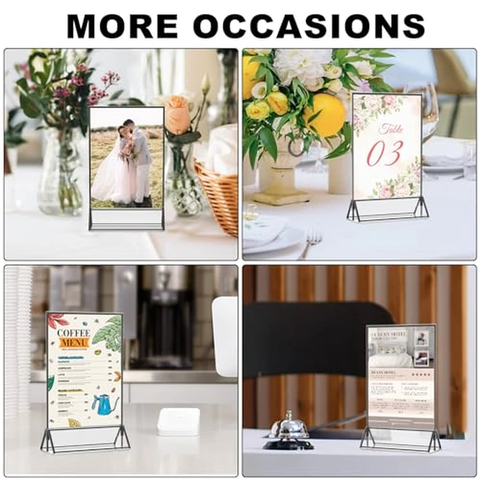 EHWINE 12 Pack Acrylic Sign Holder 4 x 6, Double Sided Black Picture Frame Stand up Table Top Sign Holders, Clear Display Stand Menu Flyer Holder for Wedding Party(Provide Non-slip Mats) by EHWINE - Image 6